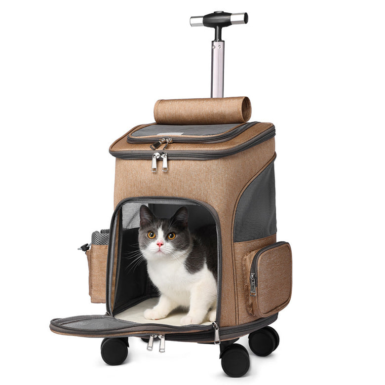 Portable Folding Trolley Pet Backpack Travel Cat Backpack With Universal Wheel Trolley Pet Bag