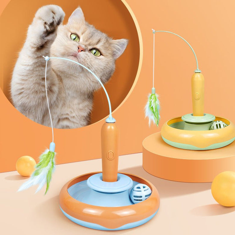 2 In 1 Pet Cat Toy With Feather For Self - play Cat Turntable Pets Supplies Cat Toy Toys Cats Items Products - PawfectPicks