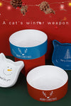 Pet Christmas Ceramic Bowl With Cat Ear Shape Cat Bowl