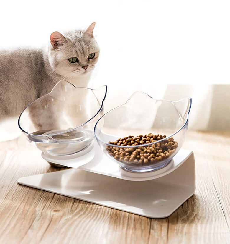 Non Slip Double Cat Bowl With Raised Stand Pet Food Cat Feeder Protect Cervical Vertebra Dog Bowl Transparent Pet Products