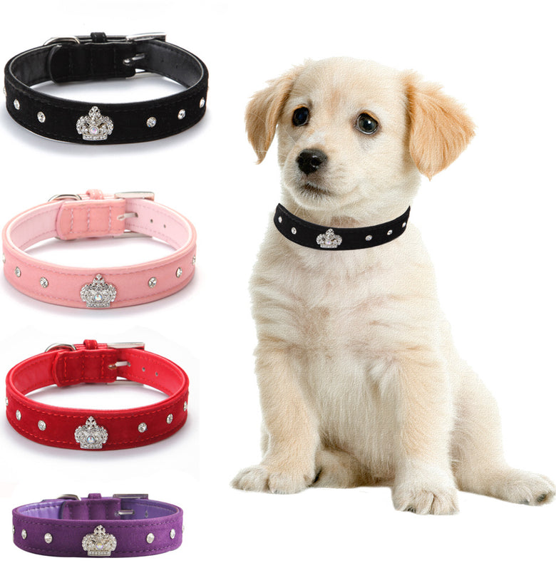 Comfortable Velvet Cloth Collar Diamond Crown Pet Supplies