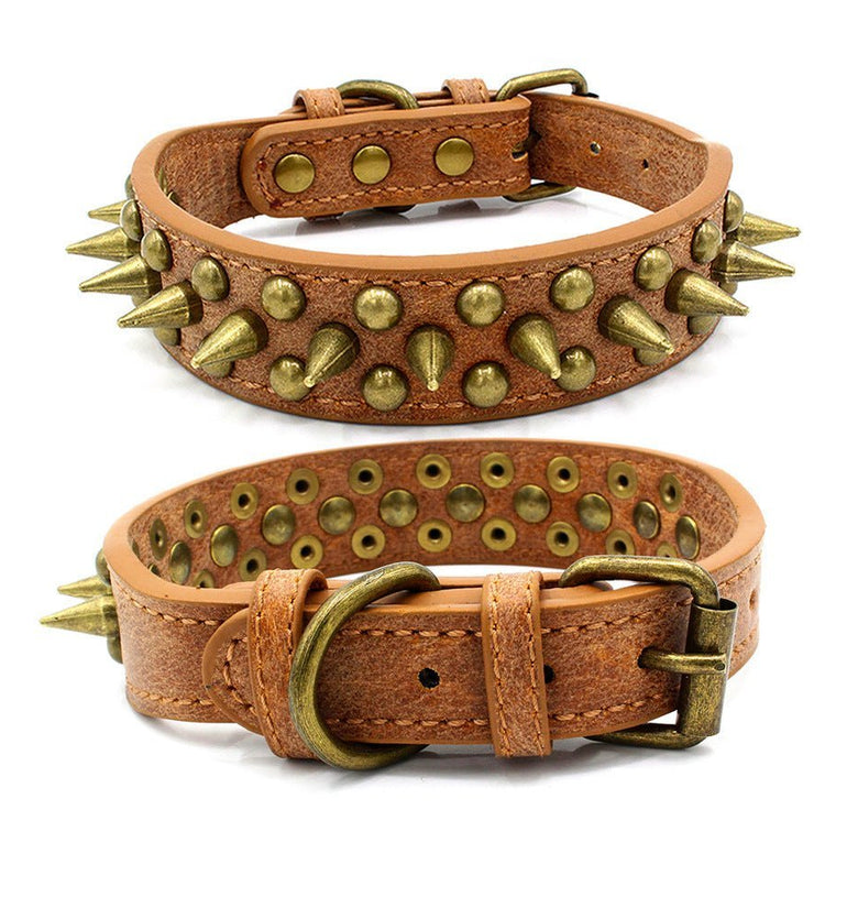 Bronze pointed rivet pet collar - PawfectPicks