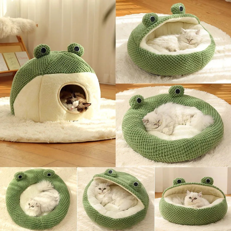 Pet Cat Dog Nest Little Frog Series Warm Plush Mat Autumn Winter Pet House Full Package Nest For Small Cats Dogs Within Bed