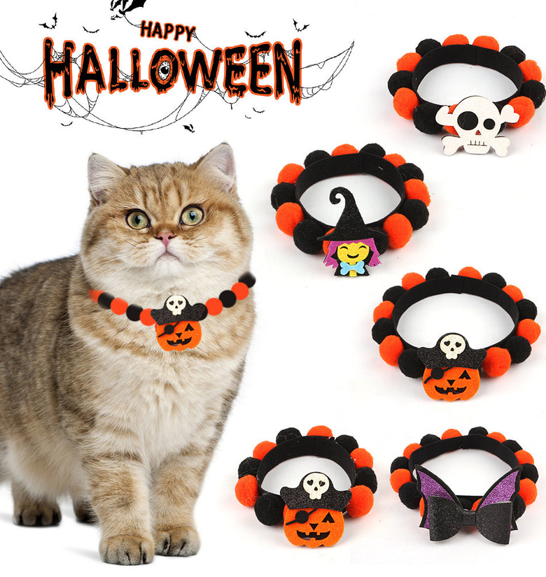 Halloween Pet Fur Ball Collar Pumpkin Accessories